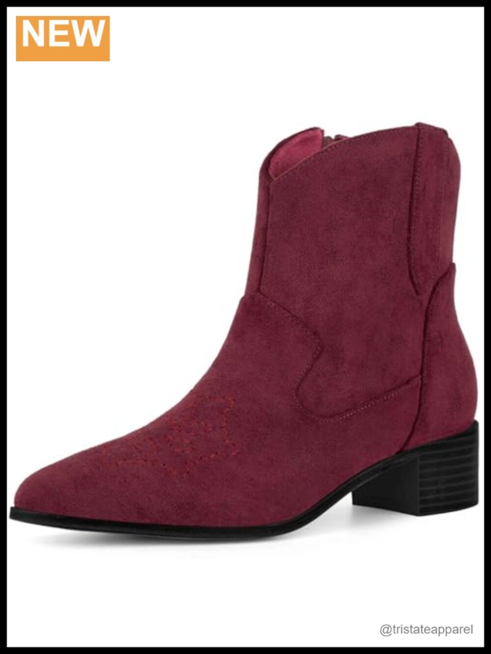 Western Cowgirl Pointed Toe Chunky Heel Ankle Boots Women Faux Suede